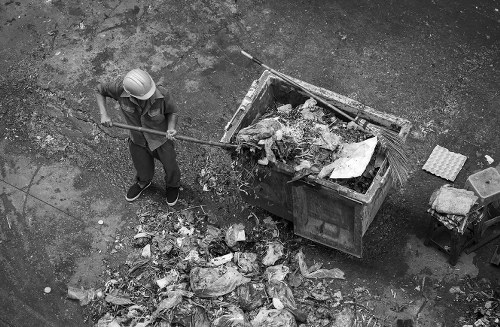 Variety of rubbish being sorted for disposal